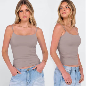 Camisola sin mangas para mujer, tela elástica, ajustada al cuerpo, ligera, suave al tacto, transpirable, esencial para el verano, top básico de moda - Product Image 1