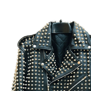 Custom Logo Retro Rock Punk Biker Jacket Men Women Cow Skin Metal Studs Feathers Hooded Eco-Friendly High Quality Spring Casual - Product Image 3