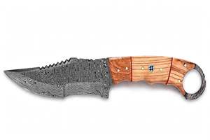 Handcrafted Damascus Steel Ring Grip Tracker Utility Knife Olive <b>Wood</b> Handle Sawback Spine Field <b>Tool</b> - Product Image 4
