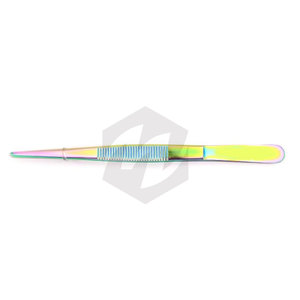 Pince à tissus Premium de 5 pouces avec 1x2 dents, revêtement arc-en-ciel, pince chirurgicale pour la manipulation et la préhension des instruments médicaux - Product Image 2