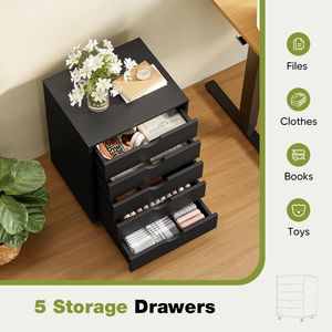 Armoire de rangement à 5 tiroirs sur roulettes pour l'organisation de la chambre, de la maison ou du bureau - Noir - Product Image 3