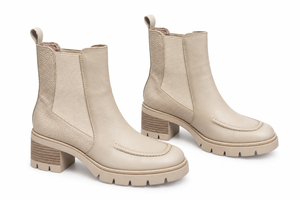 Bottines Chelsea à plateforme en PU beige, bout rond, talon épais, fermeture élastique, semelle extérieure antidérapante en TPR, pour l'été et l'automne - Product Image 5