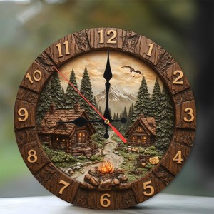 Reloj de Pared de Madera de Cedro Hecho a Mano con Paisaje de Montaña, Venta al por Mayor en Moradabad - Product Image 5