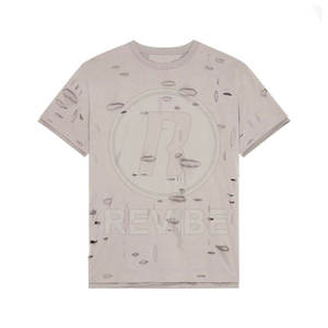 Camiseta de Manga Corta para Hombre, Estilo Desgastado, Cuello Redondo, Corte Regular, Gris con Patrón de Letras, Tejida, 100% Algodón, Estilo Urbano - Product Image 5