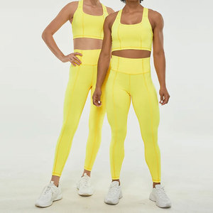 Vêtements de sport pour femmes personnalisés 2024, vente en gros, haute qualité, ensemble 3 pièces, uni, asymétrique, respirant, en Spandex/Polyester, taille haute - Product Image 4