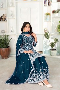 <b>Presenting</b> New Collection Modern Party Heavy Embroidery Chinnon Silk Top Bottom and Dupatta Set - Product Image 3