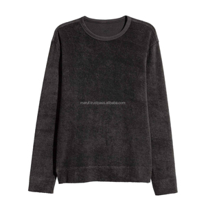 เสื้อสเวตเชิ้ตผู้ชายคุณภาพสูง ทรงปกติ ผ้าฟลีซ สีเทาเข้ม สีดำล้วน ผ้าฝ้าย 100% ไม่หด แห้งเร็ว ย้อมสีพื้น - Product Image 1