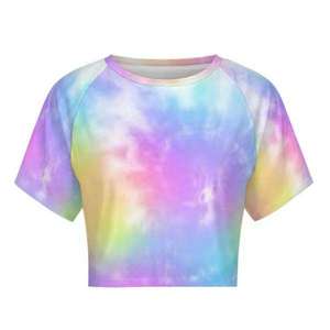T-shirt tie-dye pour femme, col rond, manches courtes, coton, haute qualité, forte demande, logo personnalisé, streetwear, coupe courte, été - Product Image 2