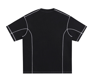 Camiseta de algodón para hombre de manga corta con costuras en contraste negras a la moda |   Camiseta Casual de Estilo Urbano y Tejido Grueso - Product Image 2