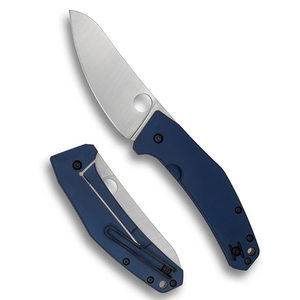 Couteaux pliants avec lame en acier inoxydable argenté, manche bleu, trou d'ouverture rond, construction légère et poche pratique - Product Image 2