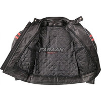 Jaket Balap Kulit Hitam Merah Desain Garis Ganda di Lengan Resleting Penuh Jaket Motor Cafe Racer untuk Berkendara di Jalan Raya Grosir Kustom