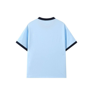Men's <b>White</b> Short Sleeve <b>T</b>-<b>Shirt</b> Contrast Navy O-Neck Trim Sporty Regular Fit Solid Tee - Product Image 6