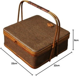 Handmade Bamboo Woven Picnic <b>Basket</b> <b>Rectangular</b> Storage Box with Handle for Food Tea and Outdoor Use - Product Image 1