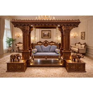 Cama Columpio Moderna de Madera de Teca Tallada Maharaja Jhula para Interiores con Acabado Antiguo - Product Image 1