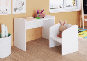 Ensemble table et chaise pour enfants de style moderne MONTESSORIANO Art Moveis, en bois aggloméré écologique et durable, couleur blanche, design brésilien - Product Image 5