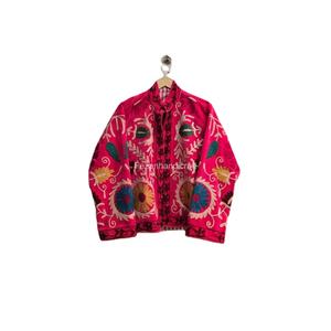 Fezan Handmade Velvet Suzani Embroidery Floral <b>Pattern</b> <b>Quilted</b> <b>Jacket</b> Stand Collar Two Side Pockets Quick Dry Cotton Velvet Made - Product Image 1