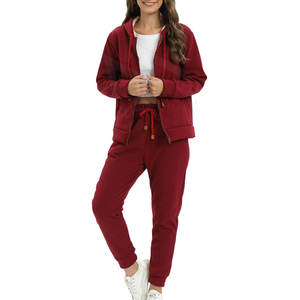Women's Casual Red Solid Cotton Activewear 2-Piece <b>Set</b> with Sweatshirt & Joggers Loose Fit Eco-Friendly Sportswear All Seasons - Product Image 1