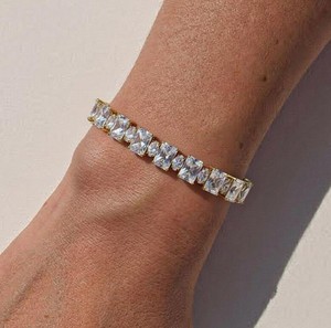 Radiant Cut Moissanite Stone Gold Plated Sterling <b>Silver</b> Luxury <b>Charm</b> Bracelet for Women - Product Image 2
