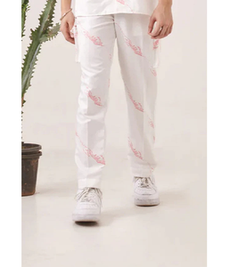 Pantalones Blancos Estampados a Mano para Hombre, Pantalones Casuales con Diseño Gráfico Elegante, Tela Ligera y Suave para la Colección Primavera Verano - Product Image 1