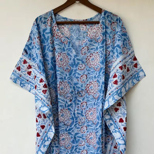 Vestido Kaftán sin Mangas de Algodón con Estampado Tropical Digital, Informal, de Verano, para Mujer, para la Playa, Islas del Pacífico Asiático - Product Image 1