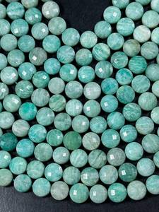 ลูกปัดอเมซอนไนต์ธรรมชาติจากรัสเซีย รูปทรงเหรียญเหลี่ยมเพชรพลอย สีเขียวฟ้าสวยงาม ร้อยเป็นเส้นเต็ม - Product Image 5