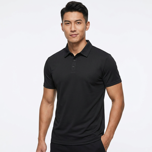 Polo à manches courtes pour homme, noir, tricoté, couleur unie, style décontracté, coupe classique, col boutonné - Product Image 3