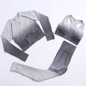 Conjunto de Yoga Degradado de 3 Piezas: Top Corto con Cuello Redondo, Sujetador Deportivo Racerback y Leggings de Cintura Alta de Spandex y Poliéster de Longitud Completa que Absorben el Sudor - Product Image 5