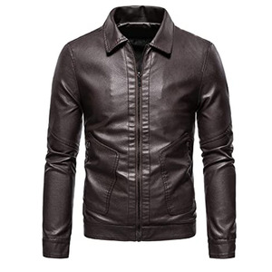 Veste en cuir PU bordeaux pour homme, coupe slim, col montant, fermeture éclair, veste en cuir pour l'automne - Product Image 2