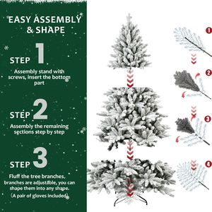 5FT PE PVC Flocked <b>Artificial</b> Christmas <b>Tree</b> with 768 Branch Tips and Metal Stand Foldable Fake <b>Tree</b> Realistic Snowy - Product Image 4