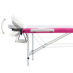 Cama de Masaje Plegable de Aluminio de 3 Zonas en Blanco y Rosa, Versátil y Cómoda - Product Image 5