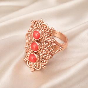 Anillo de Coral Natural con Filigrana de Plata de Ley 925, Anillo Hecho a Mano, Joyería de Diseño Étnico Vintage para Mujer - Product Image 3