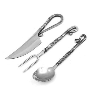 Hand Forged Viking Cutlery <b>Set</b> Handmade Medieval Camping Utensils Bushcraft Outdoor Dining Kit with Leather Roll Pouch - Product Image 6