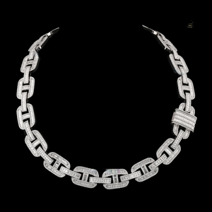 Rhodium Plated Zinc Alloy Miami Chain Necklace Baguette Diamond Channel Setting Unisex Party Jewelry Link Chain Style - Product Image 2