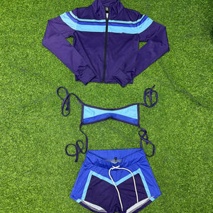 Ensemble 3 pièces de sport pour femme en promotion : veste zippée, soutien-gorge dos nu et short taille haute – Tenue d'été - Product Image 5