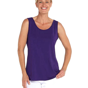 Camiseta sin mangas corta para mujer, azul, mezcla de elastano y poliéster, informal y deportiva, proveedor OEM de marca privada - Product Image 2