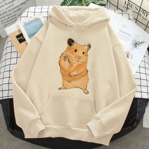 เสื้อฮู้ดลายการ์ตูนหนูแฮมสเตอร์น่ารักสำหรับผู้หญิง ผ้าฝ้ายบุซับใน ระบายอากาศได้ดี ใส่ได้ในฤดูหนาว ทรงปกติ มีกระเป๋าหน้า - Product Image 6