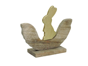 Figura Decorativa de Conejo Moderna y Duradera de Aluminio y Níquel Artesign con Base de Madera Curvada para Mesa - Product Image 1
