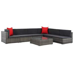 Ensemble de canapé de jardin gris foncé avec coussin rouge et rotin gris – Mobilier d'extérieur élégant - Product Image 1