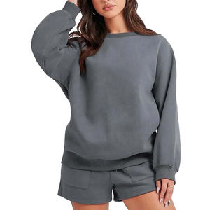 Conjunto de Ropa Deportiva para Mujer de Alta Calidad, Personalizado, Sólido, Impermeable, Cortavientos, Transpirable, 100% Algodón, Sudadera con Capucha, Pantalones Cortos, Sudadera de Cuello Redondo - Product Image 2