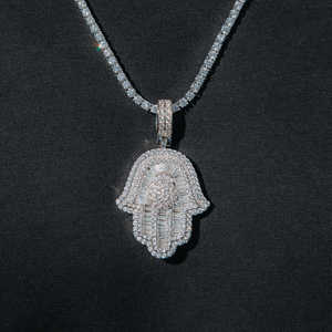 Collar con Colgante de Mano de Hamsa Estilo Hip Hop con Incrustaciones de Diamantes para Hombre, Plata de Ley 925, Cadena Tennis con Diamantes Moissanite de 6.50mm - Product Image 5