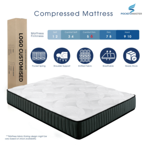 Matelas à ressorts compressés de qualité supérieure Pocketz Master Malaysia Factory, fermeté moyenne, tissu tricoté respirant, enroulé dans une boîte, personnalisable - Product Image 1