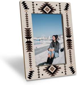 Picture <b>Frame</b>, Boho Inspired Wooden Photo <b>Frame</b> Photo,Table Top Desk Rustic Southwestern Pattern Home Decor Gift for Family - Product Image 1