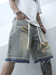 Men Summer Stretchy Denim Jeans Shorts For Men Cargo Casual Wide Leg <b>Elastic</b> Waist Ripped Cargo Baggy Shorts Y2k Streetwear Pant - Product Image 4