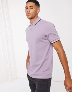 Polo de Hombre Color Lavanda Sólido, Manga Corta, Algodón Oxford, Casual, Transpirable, Tejido Liso - Product Image 4