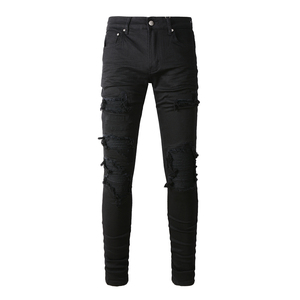 Vaqueros desgastados con parches personalizados, corte holgado y recto, estilo hip hop streetwear, efecto apilado, denim vintage lavado, elásticos Y2K - Product Image 3