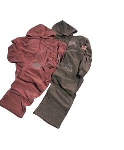 Ensemble sweat-shirt et pantalon de survêtement épais pour homme, grande taille, avec logo personnalisé imprimé, style vintage délavé - Product Image 3