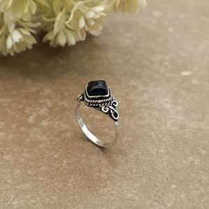 SHYAM JEWELRS 925 Silver Plated Black Onyx Handmade <b>Adjustable</b> <b>Square</b> Gemstone Ring Antique Boho Ethnic Jewelry Rajasthan Unisex - Product Image 5