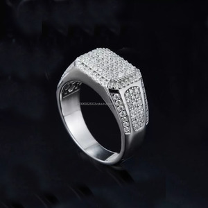 Men's Fancy Band <b>Ring</b> 925 Sterling Silver Prong Engagement Rhodium Plated Hip Hop <b>Iced</b> Cut Diamond Wedding Anniversary Gift - Product Image 2