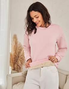 Sudadera de cuello redondo para mujer, de lujo, bordada, de algodón 100%, rosa, de felpa, con hombros caídos, estilo oversize, estilo urbano, venta al por mayor - Product Image 3