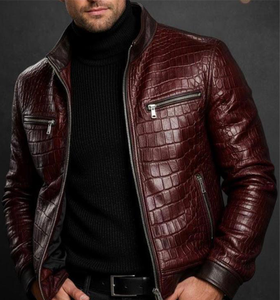 Veste bomber pour homme en cuir véritable vintage personnalisable, imperméable, col montant, logo sur le devant - Product Image 2